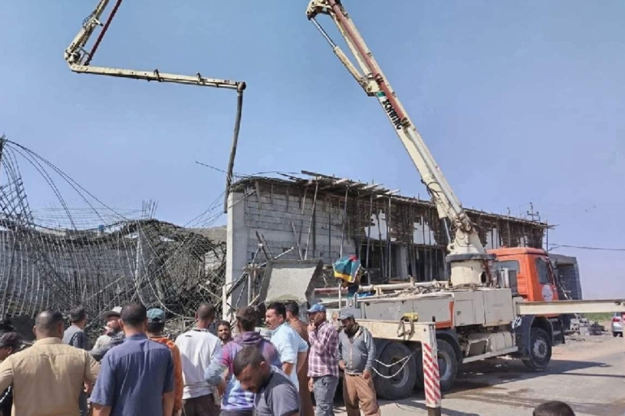 سقوط مبنى قيد الانشاء على عمال في كركوك..