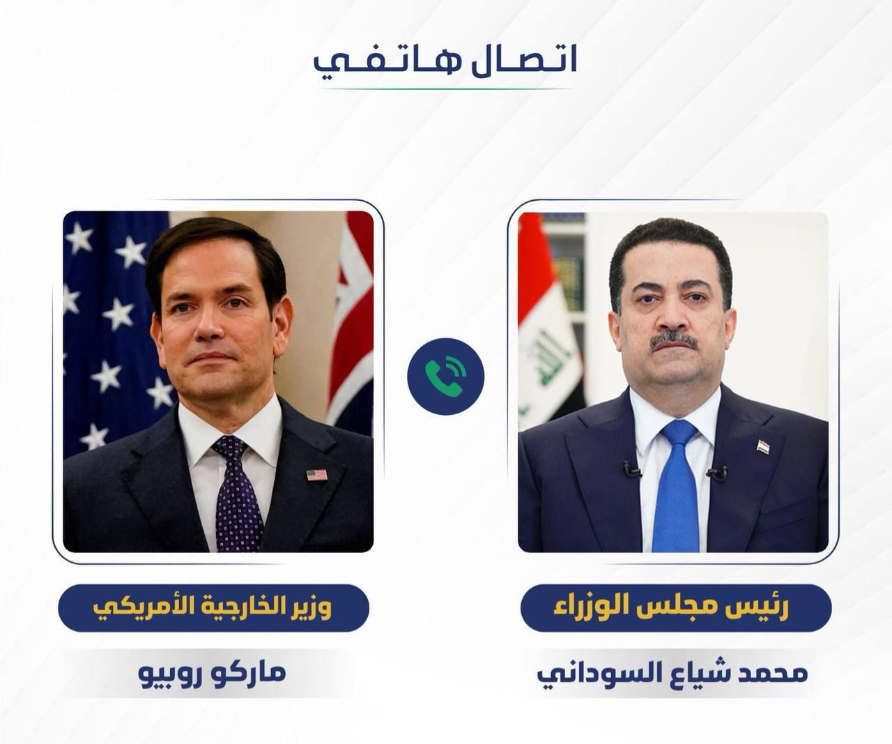 رئيس مجلس الوزراء السيد محمد شياع السوداني يتلقى اتصالاً هاتفياً من وزير الخارجية الأمريكي